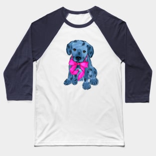 Cute dog puppy with a pink bow sitting Baseball T-Shirt